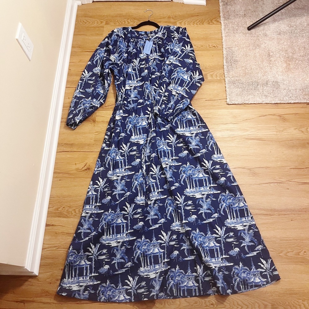 J.McLaughlin Maxi Dress Womens M Blue Filipa de Abreu Toile Cotton Long Sleeve‎ - Picture 11 of 11